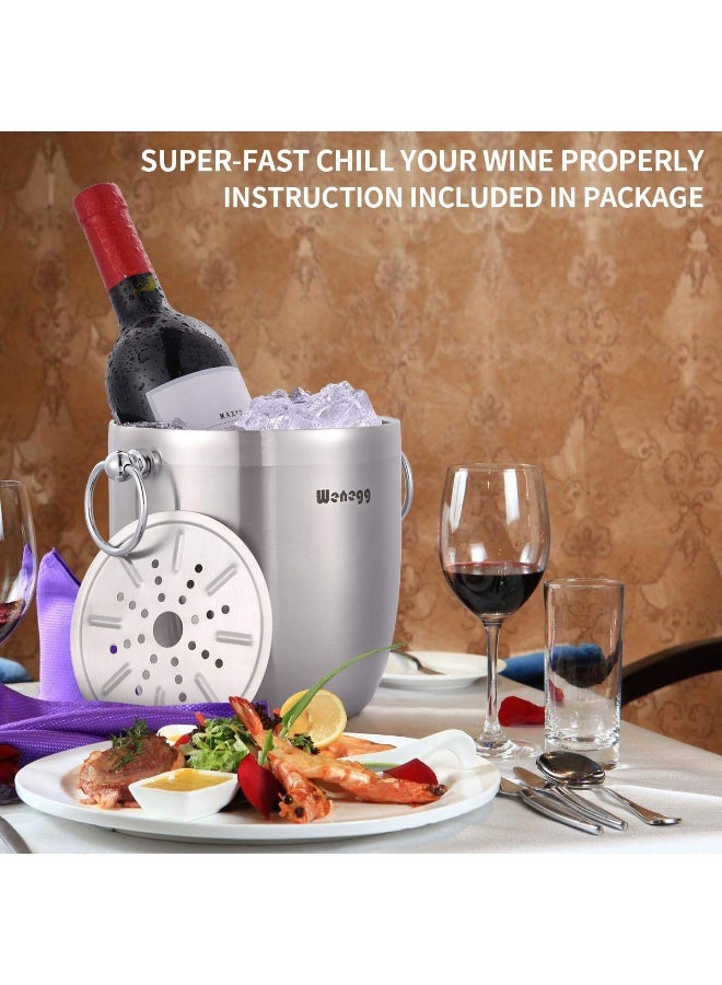 WENEGG Ice Bucket with Lid, Scoop, Tongs and Strainer - Well Made Insulated Stainless Steel Keep Ice Frozen Longer - Ideal for Cocktail Bar, Parties, Chilling Wine, Champagne - 3 Liter (Stainless Steel) - Image 3